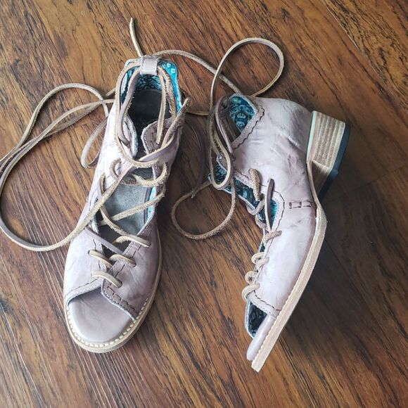 Freebird By Steven Rose Purple Peace Lace Up Leather Chic Fairy Edgy Boho Size 8 - Picture 3 of 8